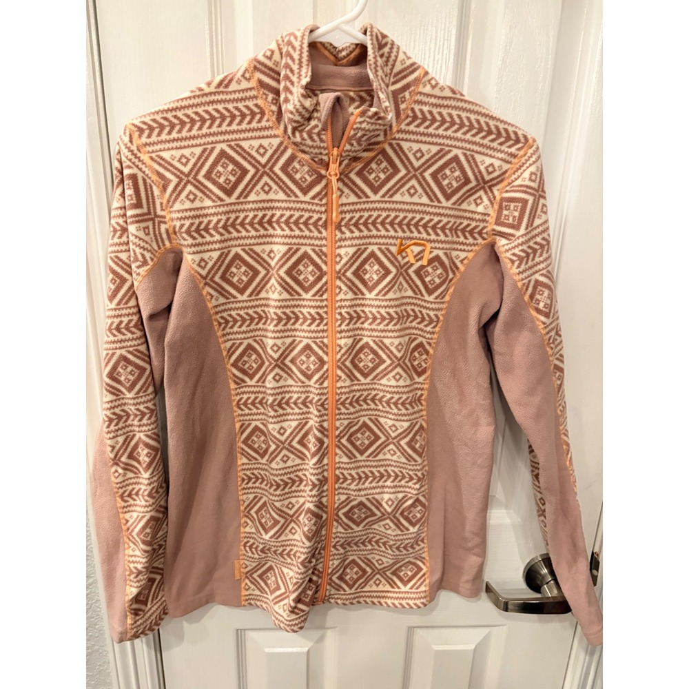 Kari Traa Fleece Jacket Pink Geometric Fair Isle Full Zip Midlayer Sweater